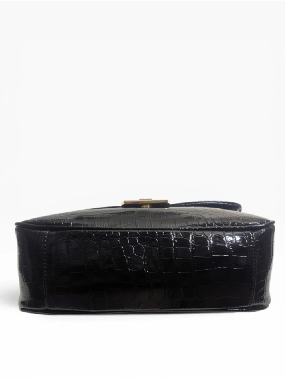 Anne Klein Black Croco Luxe II Shoulder Bag Gold